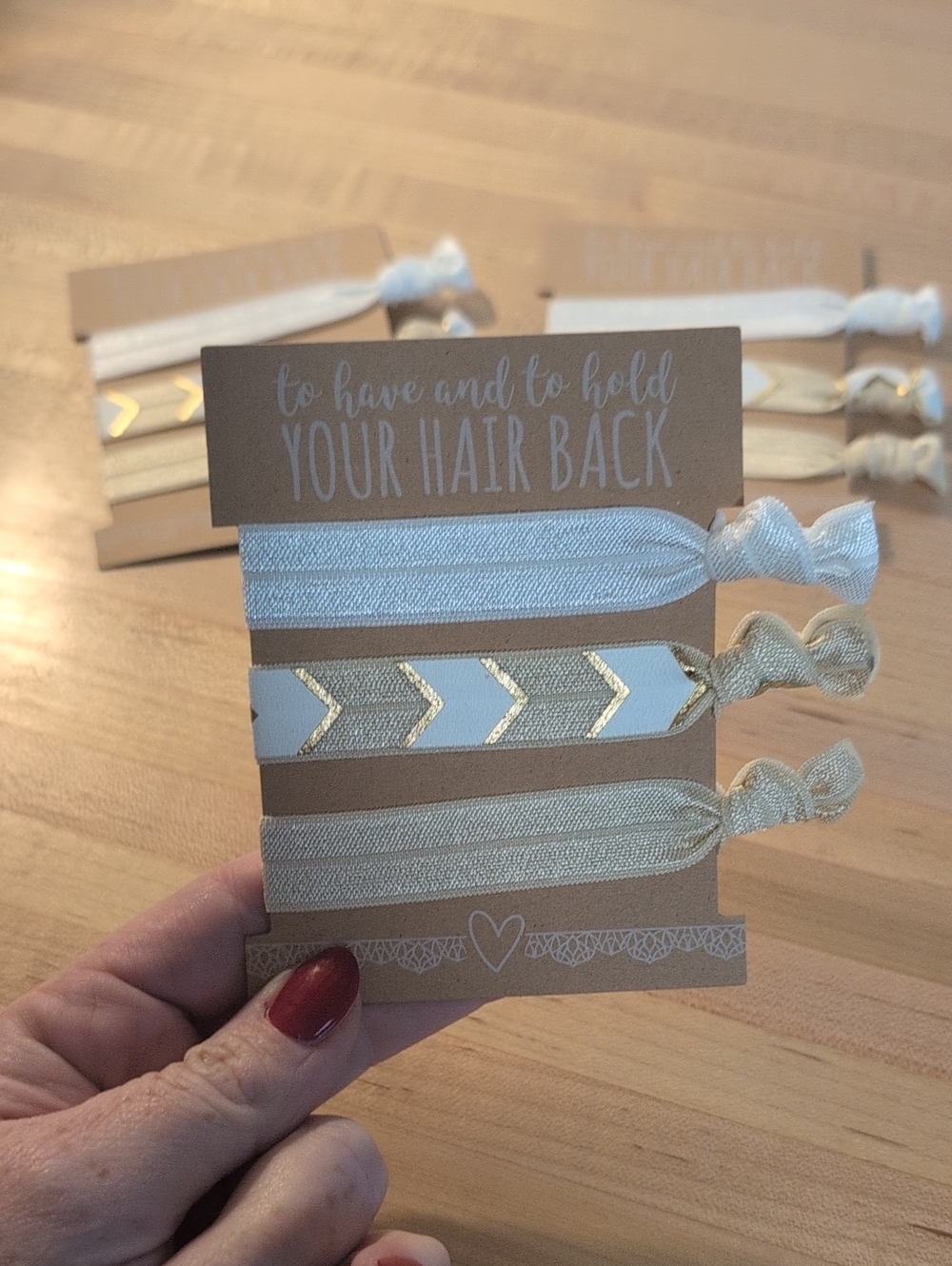Bridesmaid Gift - Elastic Hair Ties Set - White and Gold - 3 Sets